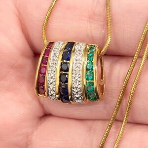Vermeil Ruby Sapphire Emerald Necklace Rainbow Gemstone Sterling Gold